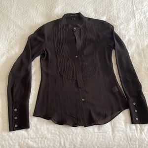Theory black sheer silk blouse